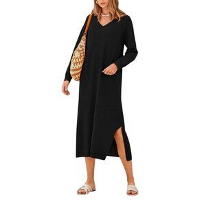 BTFBM Womens Casual Knit Sweater Slit Midi Dress Size Medium Oversized Fit Black